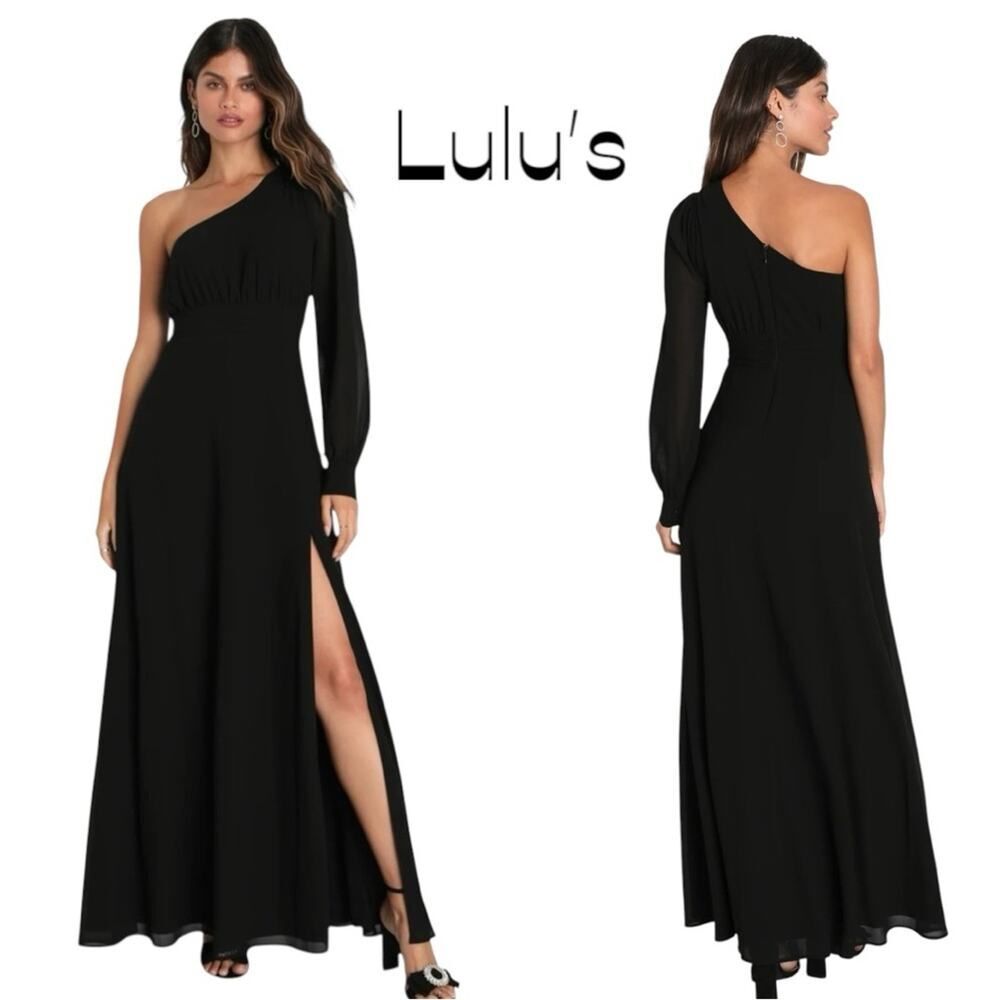 Lulu’s Black One Shoulder Party Event Feminine Maxi Dress Size XS